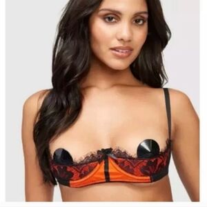 Frederick’s of Hollywood Lux Open Balconete Bra, Orange & Black, Size 12 - Small